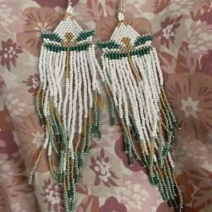 Chic Beaded Earrings with Gold and Green Highlights
